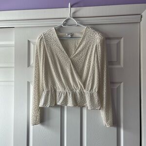 Size L Express Ivory Textured Blouse